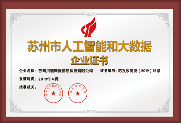 蘇州市人工智能和大數據企業(yè)證書
